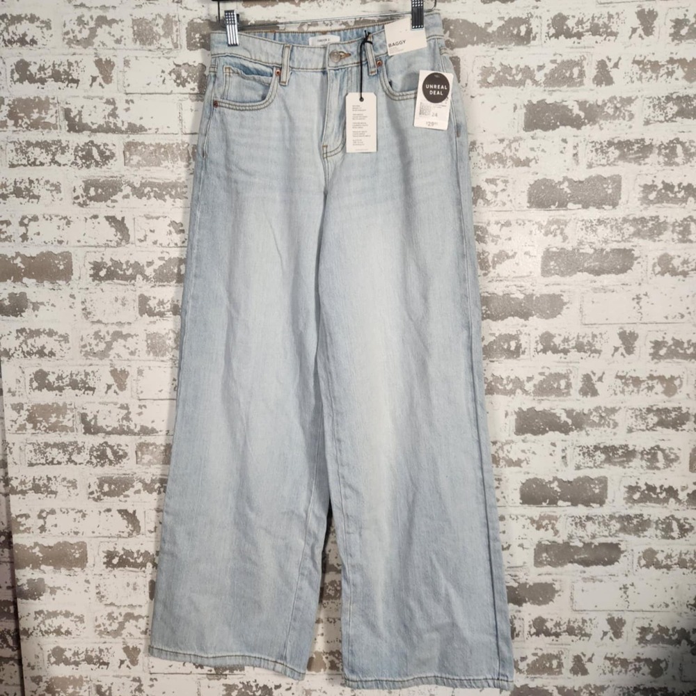Forever 21 Jeans Womens 24 Baggy Wide Leg Mid Rise Light Wash Denim Streetwear